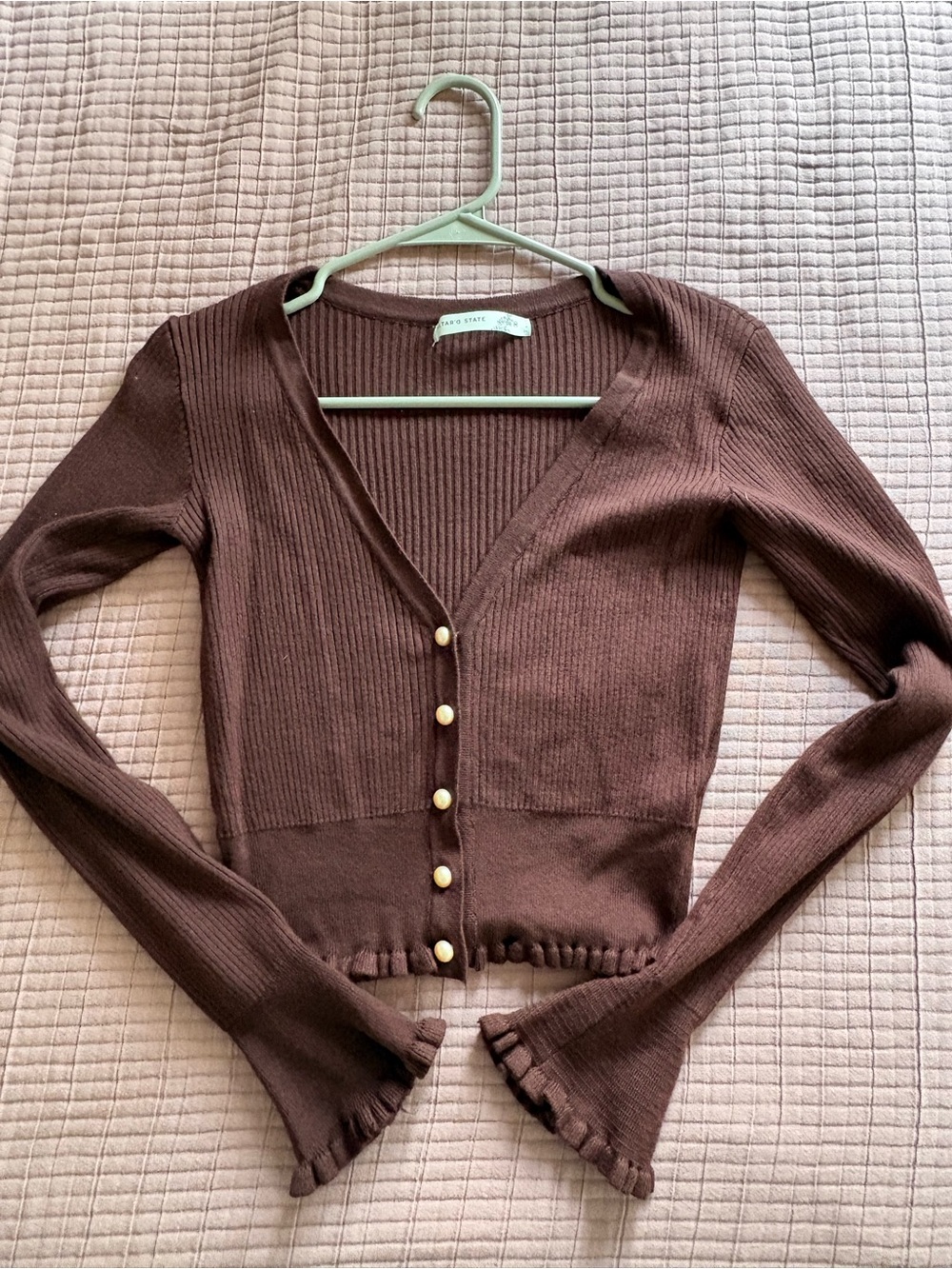 Altar'd State Chocolate Brown Ruffle Cardigan